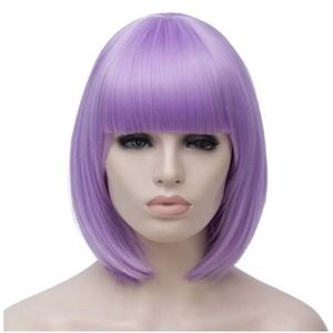 14in Short Bob Wig with Bangs, Lavender Purple, Synthetic
